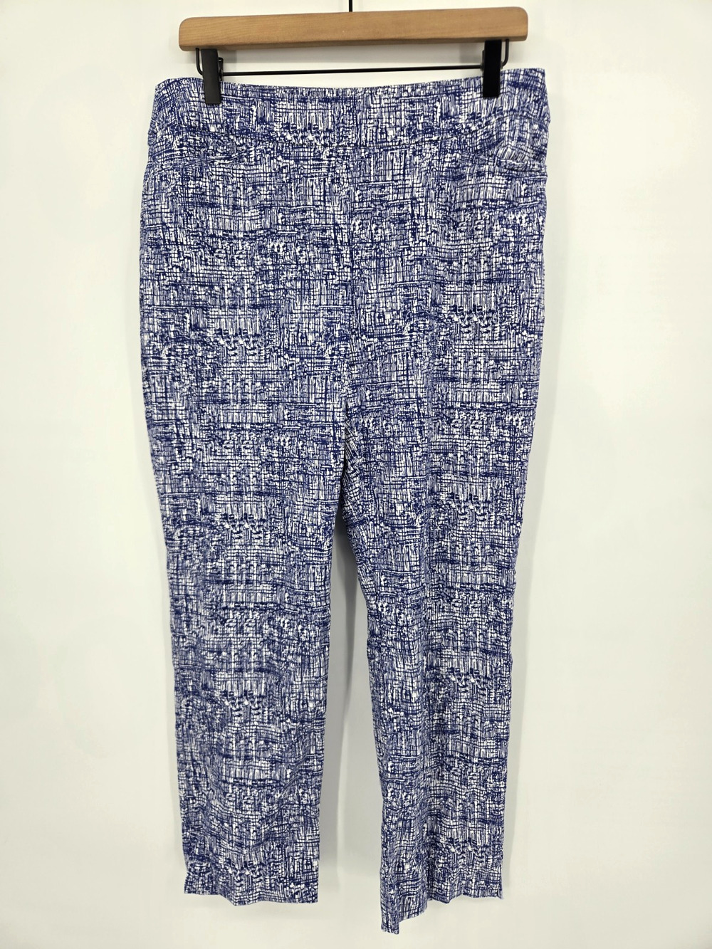 Chicos 1P Blue Geometric Pull On Pant Stretchy Pockets Bold Preppy Size PM/8